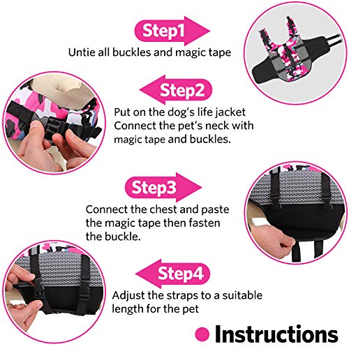 Dog Life Jacket Pet Safety Vest,Adjustable Lifesafer Swimming Vest, Dog Life Jacket for Swimming,Reflective Preserver with Rescue Handle for Small Medium and Large Dogs (XX-Large, Pink), XXL