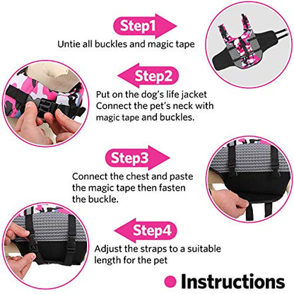 Dog Life Jacket Pet Safety Vest,Adjustable Lifesafer Swimming Vest, Dog Life Jacket for Swimming,Reflective Preserver with Rescue Handle for Small Medium and Large Dogs (XX-Large, Pink), XXL
