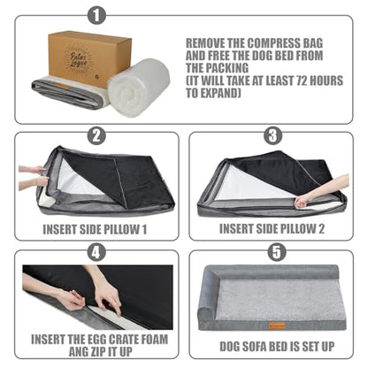 Patas Lague Orthopedic Dog Bed Large Sized Dog 36''X24'', Waterproof L Bolster Medium Pet Sofa Beds with Removable Washable Cover, Soft Pet Couch Crate Mat with Nonskid Bottom, Purple - color: Purple, size: 36"L x 24"W x 3.5"Th