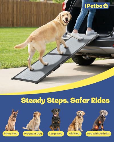 Large Dog Ramp for Car, SUV & Truck 64" – Joint & Spine Relief, Anti-Slip Surface, Heavy-Duty, Stable, Up to 100 lbs - size: for Car-Medium