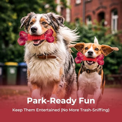 2-Pack Tough Dog Toys for Aggressive Chewers: Beef Flavored Long Lasting Dog Bones for Large Dogs, Heavy Duty Nylon & Rubber Dog Chew Toys to Keep Them Busy, Medium & Large Breed, Red - color: 2 PC-Beef-Red