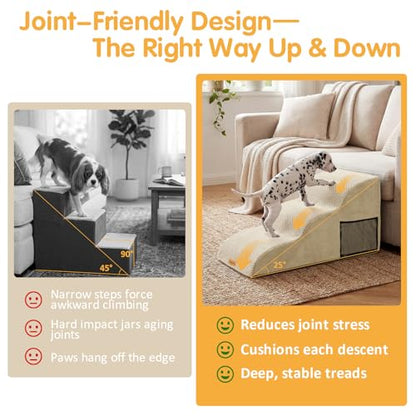 Topmart High Density Extended Foam Dog Ramp&Steps 3 Tiers,15.7" High | Non-Slip Dog Stairs with Removable Cover,Soft Foam Pet Ladder,Best for Injured,Older Cats,Pets with Joint Pain - color: Beige, size: 33.1*15.7*15.7