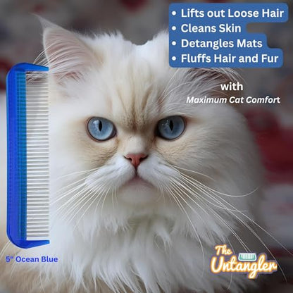 Cat Comb with Silky Smooth Rotating Teeth - Clears Mats Gently (5" Ultra Fine, 7" Dual-Spaced) (Blue, 5" Ultra Fine) - color: Blue, size: 5"