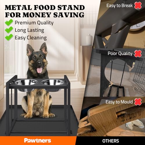 Elevated Dog Bowls for Medium Breed: 4 Height Adjustable Raised Dog Bowl with Metal Stand, Feeder Station with 2 Stainless Steel Bowls, Black with Feeding Mat - color: Grey+Mat