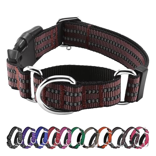 Hikiko Martingale Dog Collars Reflective Nylon Dog Collar with Quick Release Buckle Adjustable Training No Slip Dog Collar (Medium, Coffee Brown) - color: Coffee Brown, size: Medium