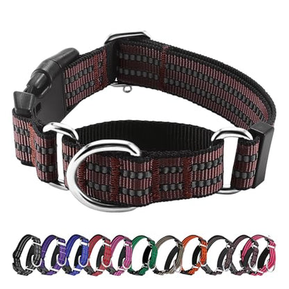 Hikiko Martingale Dog Collars Reflective Nylon Dog Collar with Quick Release Buckle Adjustable Training No Slip Dog Collar (Large, Coffee Brown) - color: Coffee Brown, size: Large