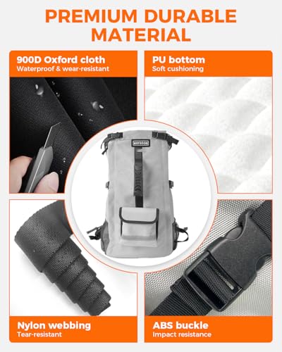 Waterproof Dog Backpack Carrier for Small Dogs Under 24 lb, Grey | 4-Layer Protection, Adjustable Dog Hiking Backpack with Storage Pockets, Reflective Strips, Non-Slip Handle for Travel - size: 10.2"L x 6.6"W x 21.2"H