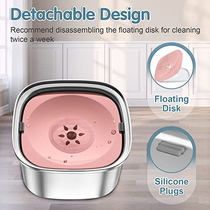 UPSKY 3L Dog Water Bowl 101oz Stainless Steel No Spill Large Capacity Dog Food Water Bowl Slow Water Feeder, Spill Proof Pet Water Dispenser Vehicle Carried Travel Water Bowls - color: G-Pink