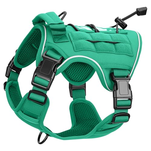 Heavy-Duty Tactical Dog Harness for Large Dogs, No Pull Adjustable Reflective Pet Vest with Molle System, K9 Military-Grade Control for Service Training, Outdoor & 10+ Breeds, Turquoise, Small - color: Turquoise, size: S: Neck: 14-18'', Chest: 20-24''