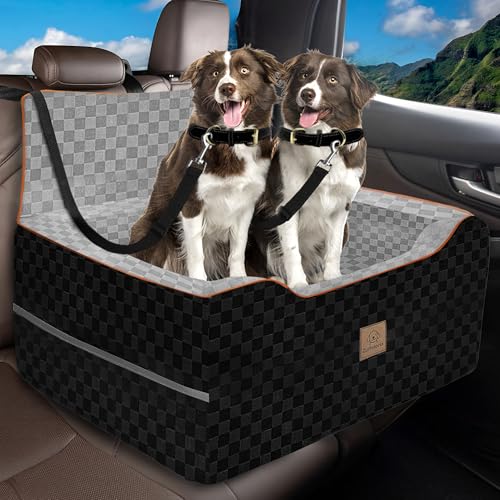 Large Dog Car Seat for Back Seat – Removable Dog Booster Seat & Washable Pet Car Seat for Medium & 2 Small Dogs up to 60lbs – Safety Straps & Storage Pocket – Travel & Home Use (Gray/Black) - color: Gray/black