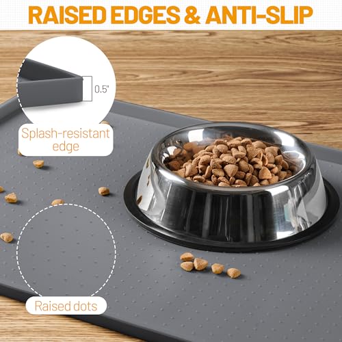 Hubulk Dog Feeding Mat,100% Waterproof Food Grade Silicone Pet Food and Water Bowl Placemat,Dishwasher, High Raised Edge to Prevent Spills,Nonslip Tray to Stop Messes on Floor (24"x16"x0.5", Grey) - color: Grey, size: 24"l X 16"w
