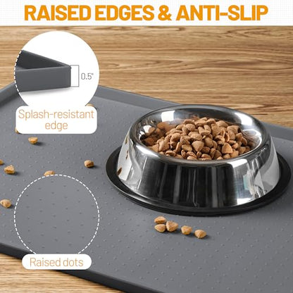 Hubulk Dog Feeding Mat,100% Waterproof Food Grade Silicone Pet Food and Water Bowl Placemat,Dishwasher, High Raised Edge to Prevent Spills,Nonslip Tray to Stop Messes on Floor (24"x16"x0.5", Grey) - color: Grey, size: 24"l X 16"w