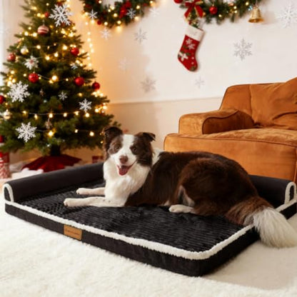 Patas Lague Orthopedic XL Dog Bed Large Sized Dog 48''X30'', Waterproof Comfortable L Bolster Big Extra Large Non-Slip Soft Warm Pet Crate Bed Sleep Sofa mat with Removable Washable Cover, Black - size: XXL:48x30x3.5 IN
