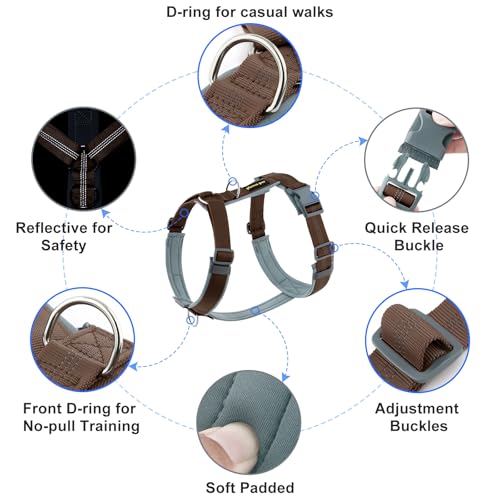 Plutus Pet No Pull Dog Harness, Adjustable Nylon Harness with Soft Padding, Reflective and Heavy Duty Dog Harness for Small, Medium, Large Dogs(Chocolate, M) - color: Chocolate, size: M