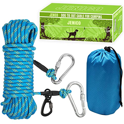 Dog Tie Out Cable for Camping - 50ft/70ft/100ft Portable Reflective Overhead Trolley System for Dogs up to 300lbs - Dog Lead for Yard Camping | Parks | Outdoor Events Blue - color: Blue, size: 50FT