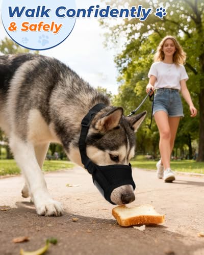 Soft Dog Muzzle for Anti Biting & Barking – Secure & Breathable Mesh Mouth Guard for Grooming, Vet Visits, and Walks - Fits Small, Medium, Large Sized Dogs (Black-M) - size: M