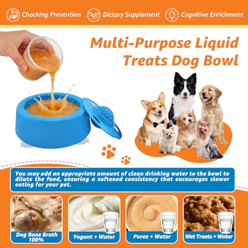 SummerCool Dogs Lick Bowl with Rolling Ball,Ant-Slip Slow Feeder for Dogs,2 Pack,Blue