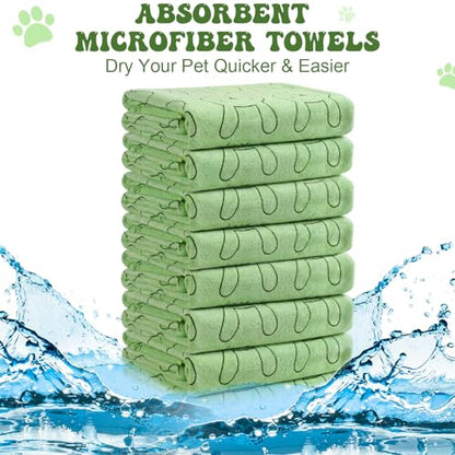Peryiter 8 Pcs Dog Drying Towels Bulk 55'' x 28'' Pet Grooming Absorbent Microfiber Dog Bath Towels Quick Drying Puppy Bathing Towel for Small Medium Large Cats Pets Bathing Grooming (Green) - color: Green