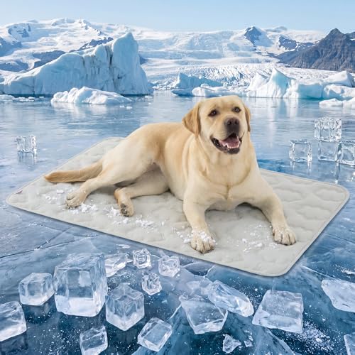LE SURE Dog Cooling Mat for Extra Large Dogs -Q-Max>0.5 XL Breathable Thin Cool Crate Pad with Chill Cold Fiber and Innovative Mesh Base Design, Portable Washable Pet Kennel Mat for Summer,44x30,Grey - color: Grey, size: 44" x 30" (XL)