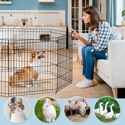 Foldable Metal Wire Dog Pen Pet Playpen Dog Fence Indoor Exercise Pen Enclosure Indoor Outdoor with Bottom Pad and Top Cover (Black 24 top Bottom Cover) - style: Playpen + top and bottom cover
