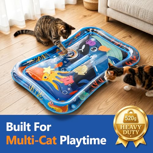 Thickened Cat Sensory Water Play Mat, Interactive Aqua Cats Water Mat with Floating Fish and 2 Balls for Cats & Dogs, Indoor Pet Water Bed Play Mat - color: Square
