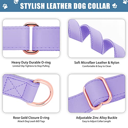 Soft Leather Martingale Dog Collar - Adjustable Rose Gold Limited Slip Collars [Easy to Clean], Stylish Durable Heavy Duty Nylon No Pull Training Collar for Small Medium Large Dogs (XS, Set Purple) - color: Set Purple, size: XS (Neck 8"-11", Width 3/5")