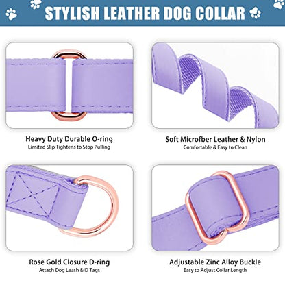 Soft Leather Martingale Dog Collar - Adjustable Rose Gold Limited Slip Collars [Easy to Clean], Stylish Durable Heavy Duty Nylon No Pull Training Collar for Small Medium Large Dogs S Purple - color: Purple, size: S (Neck 10"-15", Width 4/5")