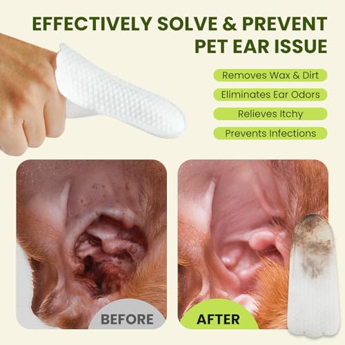 Ear Finger Wipes for Dogs & Cats, Thicker Dog Ear Cleaner Wipes, Natural Relief Cat Ear Cleaner Dog, Pet Health Supplies for Dog Small Animal Cat, Aloe Scent Deodorizing - 50 Count - size: 50 Count