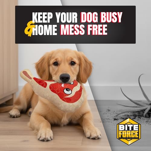 Bite Force - Durable & Strong Dog Toy Ribby with Squeaker, Kevlar-Reinforced Seams for Aggressive chewers- Red. - color: Regular - Rib eye