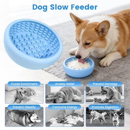 Dog Lick Bowl,Freezeable Anxiety Relief Non-Slip Silicone Treat Bowl,Durable Anti-Choking Long-Lasting Enrichment Slow Feeder Licking Mat for Small Medium Breed, BPA Free Silicone Dishwasher Safe - color: light blue, size: S