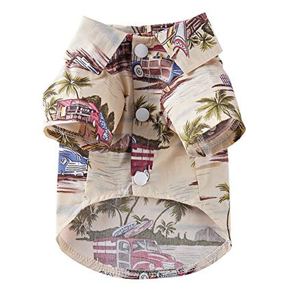 Tangpan Summer Pet Daisy Hawaiian Beach Plaid Print Shirts Clothes for Dog Beige M - color: Beige, size: Medium