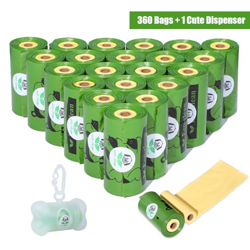ECO-CLEAN Dog Poop Bags with 3 Bags Left Indicator - 360 Count Extra Thick and Leak Proof Pet Waste Bags with 1 dispenser, Unscented - color: Green with Indicator