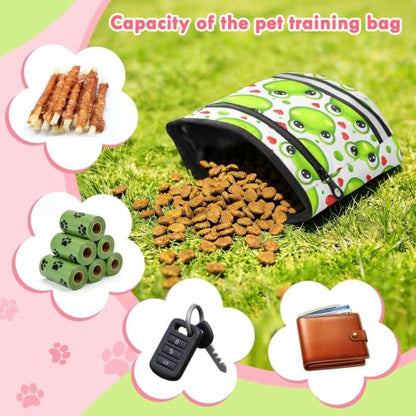 Frog Water-Resistant Dog Treat Pouch, 3 Ways to Wear Treat Bag with Magnetic Closure & Reflective Strip, Hands-Free for Pet Training, Walking