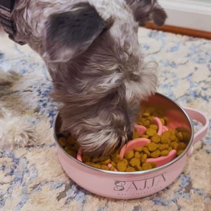 Pink Slow Feeder Travel Dog Bowl Set – 30oz Stainless Steel + 20oz Collapsible Silicone Dish + Silicone Slow Feeder Insert | Water Bottle Holder | Non-Slip, Anti-Choking, BPA-Free – Claim - color: Slow feeder Pink Bowl
