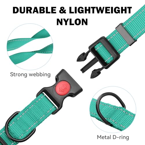 3 PCS Dog Collar for Large Dogs,Reflective Dog Collar Adjustable Soft Nylon with Safety Locking Buckle Boy Dog Collars,Black+Blue+Teal,L - color: Black+Blue+Teal, size: L:17-25",width 1"