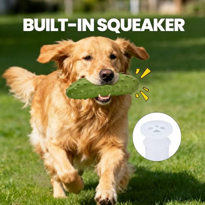LIFLIX Tough Squeaky Dog Toys, Durable Dog Chew Toy with Natural Rubber, Teething Toys for Medium Large Breeds, Cucumber Pickle Shape - color: Green