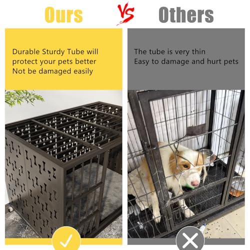 LEMBERI 48" Heavy Duty Indestructible Privacy Enclosed Dog Crate with Mat, 500lbs Capacity Escape Proof Dog Kennel, 36" Tall High Anxiety XL Metal Dog Cage with Lockable Wheels, Removable Tray, Black - color: Black, size: 47.2"L x 29.9"W x 35.4"H
