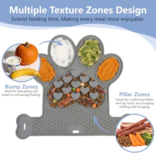 Dog Lick Mat with Suction Cups, Slow Feeder & Enrichment Mat for Dogs & Cats, Silicone Feeding Mat for Wet & Dry Food, Anxiety Relief, Mess-Free Foldable Pocket Design, Gray - color: Gray