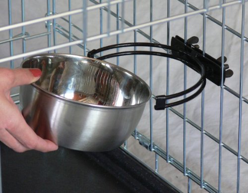 MidWest Homes for Pets Snap'y Fit Stainless Steel Food or Water Bowl, Holds 2 Quarts, Mounts to Wire Crates, No-Tip Design, Rust-Resistant, for Large Dogs and Cats - size: 2 Quarts (8 cups)