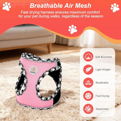 Hipubby Dog Harness Small Sized and Leash Set, No Pull Soft Mesh Puppy Vest, Reflective Breathable Lightweight Pet Harness, Harness for Small Medium Dogs and Cats - Black Pink, XS - color: Black Pink, size: XS (Chest: 12.5"-14")
