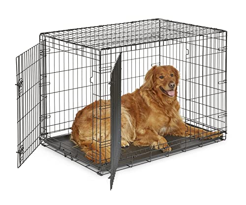 Midwest Homes for Pets 42-Inch New World Crate for Large Breeds, 71-90 lbs, Double Door Folding Dog Crate, Leak-Proof Tray & Secure Latches, Portable, Durable & Easy to Assemble - color: Double Door - Black