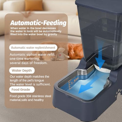 Automatic 5.4L/1.4Gal Pet Waterer, Pet Automatic Dog Water Dispenser Gravity Stainless Steel Water Feeder, Large Capacity Feeding Bowls for Cats and Medium & Large-Sized Dogs - color: Black, size: Water Only