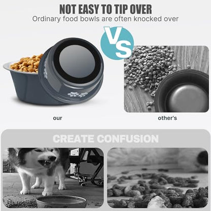 Stainless Steel Dog Bowls, Nonslip Rubber Bottom No Spill Proof Skid Metal Insulated Dog Bowls for Large Medium Small Breed Dogs (Grey, 8.5 Cups/71 OZ) - color: Grey, size: 8.5 Cups/71 OZ