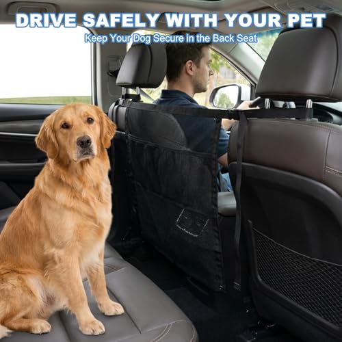 Dog Car Barrier, 27 x 22 Inch Enlarge Pet Barrier Mesh with Storage Pouch for Dogs & Child, Universal Dog Car Net Barrier Back Seat for SUVs, Sedans & Trucks