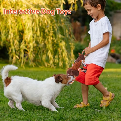 Drmstow Interactive Dog Toys for Large Dogs - Durable Rope Tug of War Toy with Squeaker & Crinkle - Tough Plush Chew Toys for Teeth Cleaning, Boredom Relief & Active Play - color: Brown2