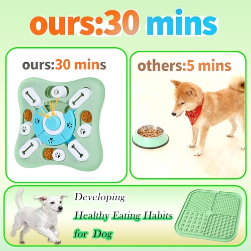 Dog Puzzle Toys Set,Interacive Slow Feeder for Cat,Dog Lick Mat with Suction Cups,Pet Enrichment Toys from Small to Medium - color: Green