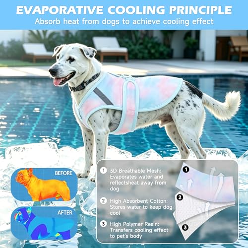 Dog Cooling Vest,Adjustable Lightweight Dog Cooler Jacket for Summer 3D Breathable Mesh Pet Cooling Shirts with Reflective Stripe UV Protection Pet T Shirt for Beach, Hiking, Walking - size: L