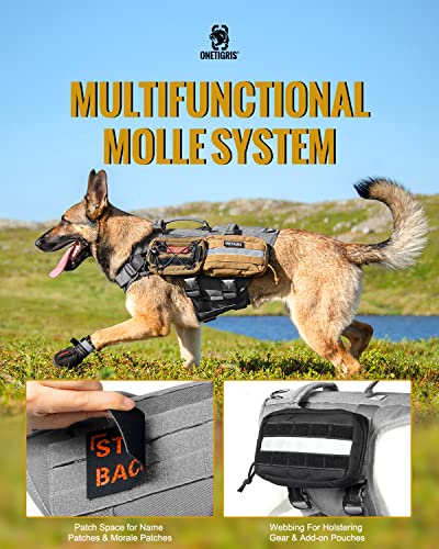 OneTigris Tactical Dog Harness with 5X Metal Buckle,Dog MOLLE Vest with Handle,No Pulling Front Clip,Hook and Loop Panel for Dog Custom Patch (XL, Grey) - color: Grey, size: XL