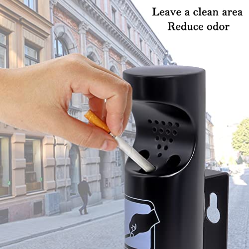 Wall Mounted Outdoor Waste Receptacle, Cendrier Extérieur, Stainless Steel Cylinder Butt Disposal, Commercial Trash Bin Container for Home, Patio, Bar, Commercial Use（Black,2pcs）