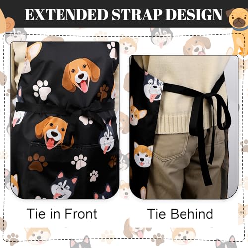 Dog Grooming Waterproof Apron with 2 Pockets, Cute Animals Puppy Dog Pets Apron - style: Happy Dog